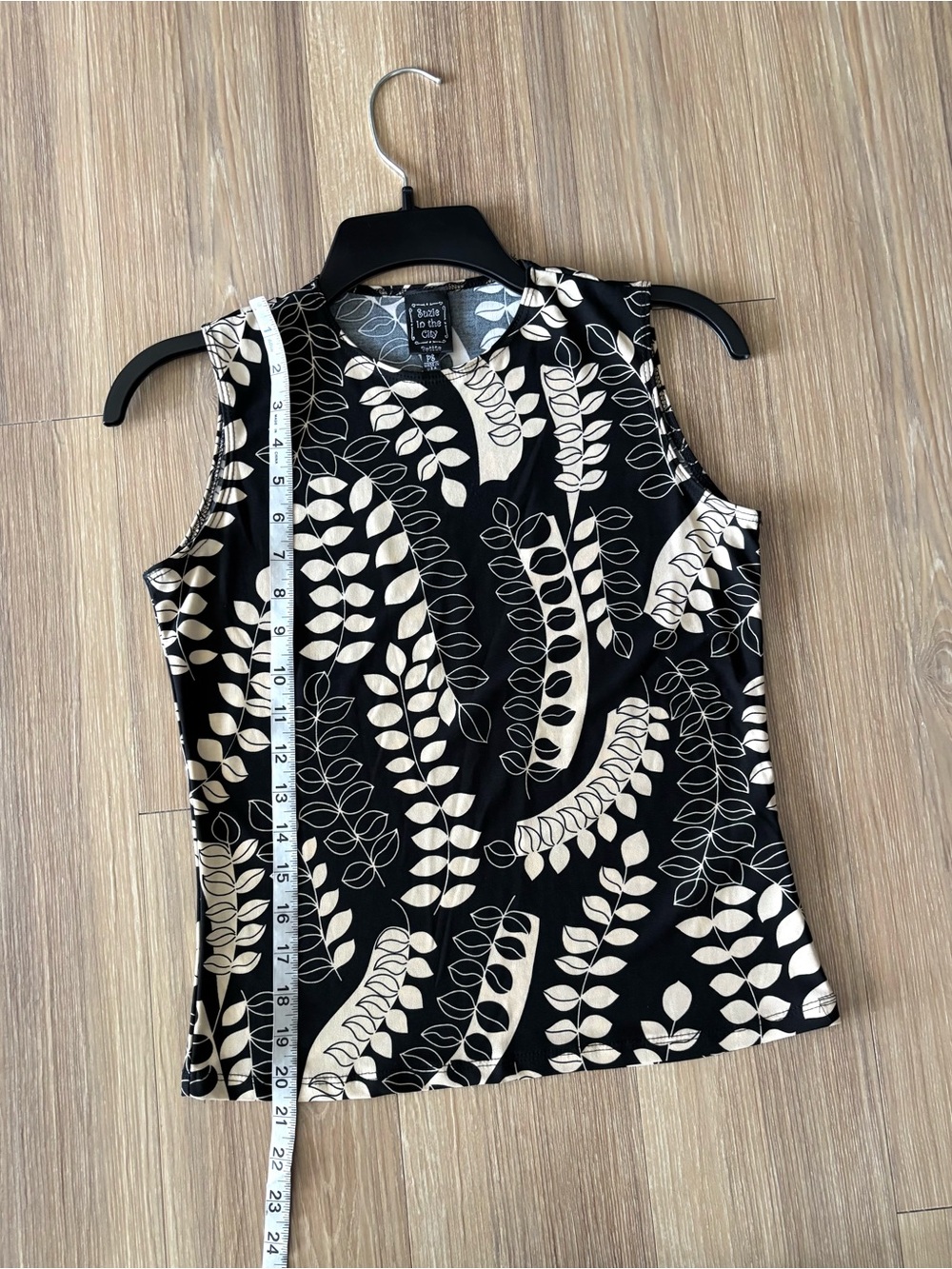 VTG Suzie In The City Tank Shell Top Black Beige Leaf Womens PS 90s Boho Office - Picture 8 of 9